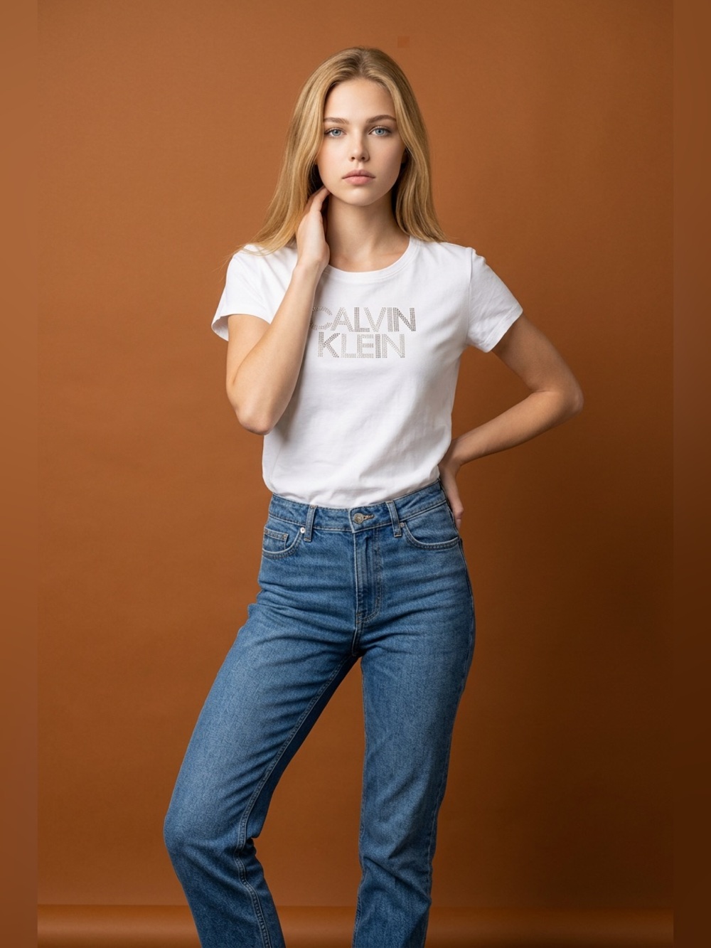 Calvin Klein Women’s White Cropped Logo Tee – Short Sleeve – Size M NWT